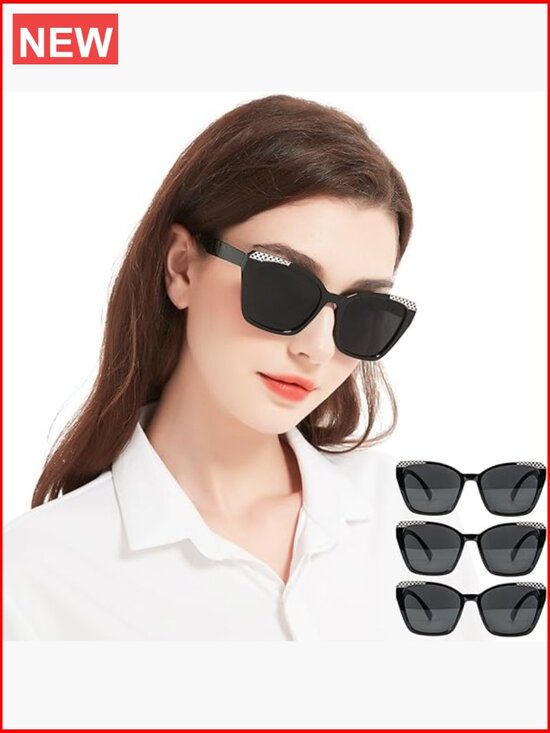 UV400 Protection Oversized Sunglasses Set 3 Pack Retro Vintage Square Shades main image 4